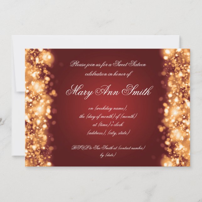 Sweet Sixteen Party Gold Sparkling Lights Invitation (Front)