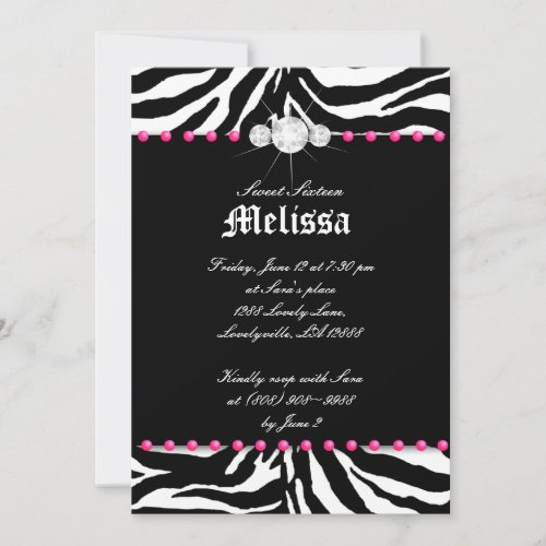 Sweet Sixteen Party Invite Zebra Pink Jewelry 3
