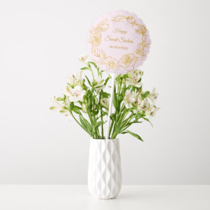 Sweet Sixteen Party Luxe Gold Rose Floral Pink Balloon
