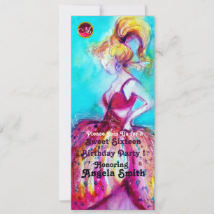 SWEET SIXTEEN PARTY MONOGRAM red ruby blue black Invitation