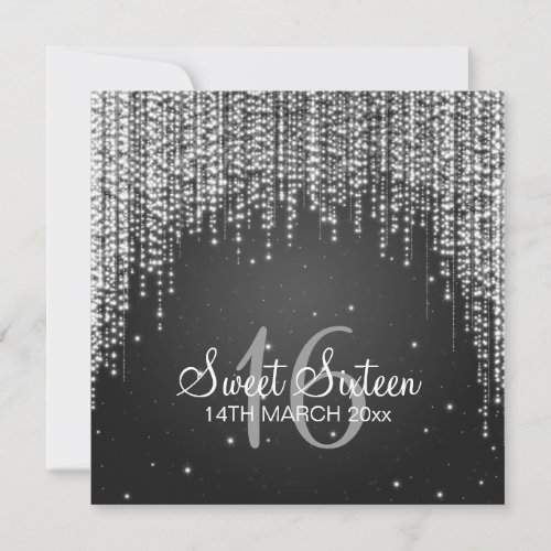 Sweet Sixteen Party Night Dazzle Black Invitation