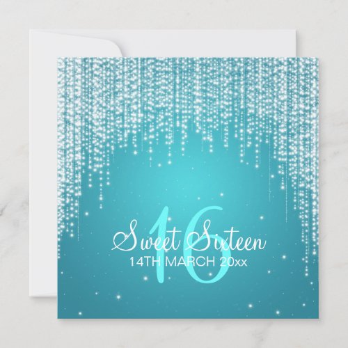 Sweet Sixteen Party Night Dazzle Blue Custom Announcements