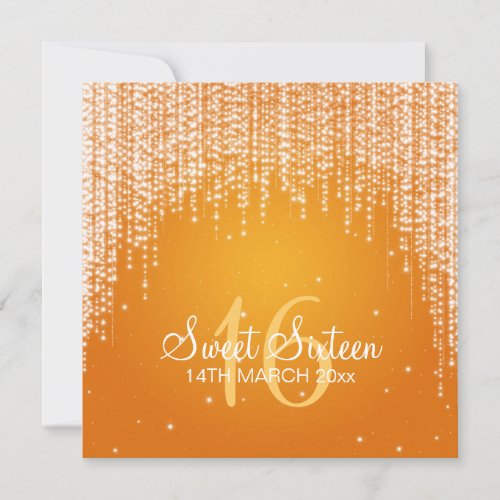 Sweet Sixteen Party Night Dazzle Orange Custom Invite