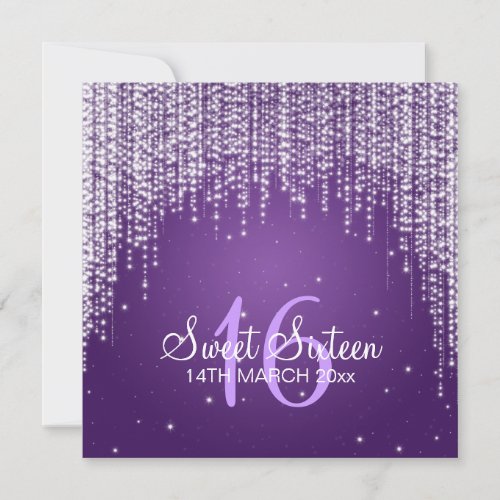 Sweet Sixteen Party Night Dazzle Purple Invitations