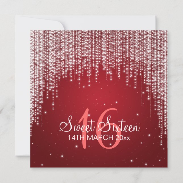 Sweet Sixteen Party Night Dazzle Red Invitation (Front)