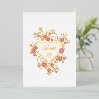 Sweet Sixteen Party Ornate Open Heart Foil Invitation