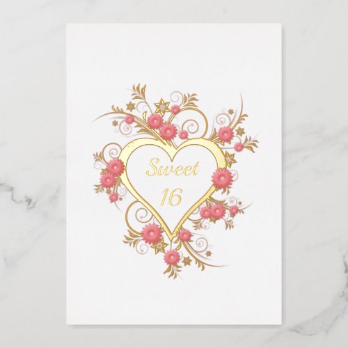 Sweet Sixteen Party Ornate Open Heart Foil Invitation