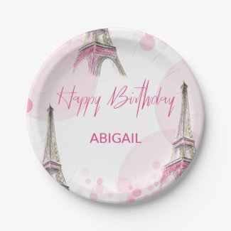 Sweet Sixteen Party Paris Eiffel Tower Pink Paper Plate