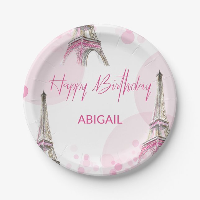 Sweet Sixteen Party Paris Eiffel Tower Pink Paper Plates (Front)