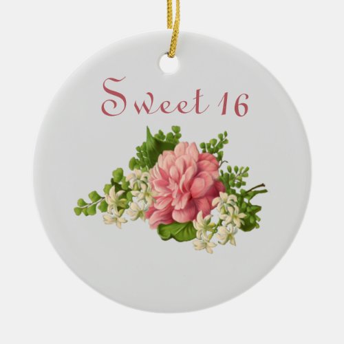 Sweet Sixteen Party Pink Peony Ceramic Ornament