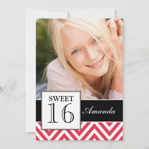 SWEET SIXTEEN PARTY RED CHEVRON PERSONALIZED INVITES