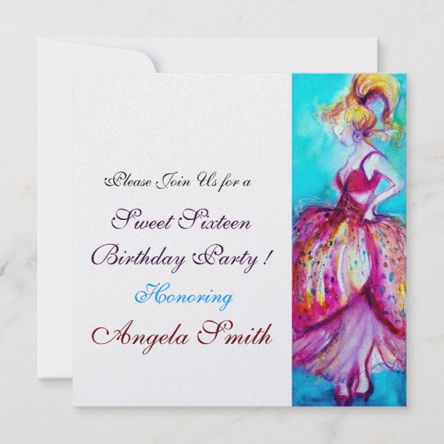SWEET SIXTEEN PARTY red pink blue turquase ice Invitation (Front)