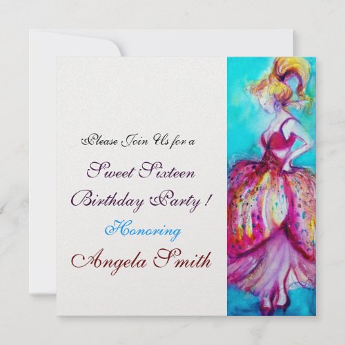 SWEET SIXTEEN PARTY red pink blue turquase ice Invitation