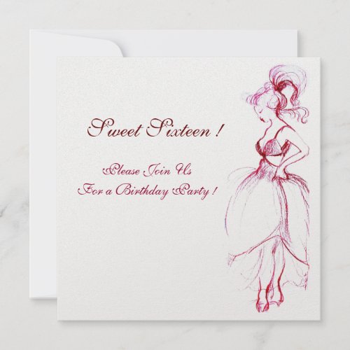 SWEET SIXTEEN PARTY red pink white ice Invitation