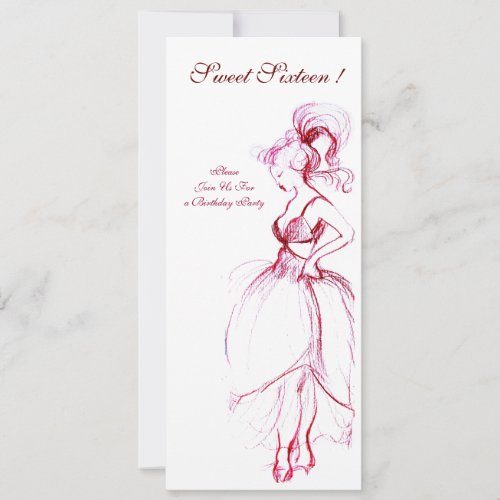 SWEET SIXTEEN PARTY red pink white Invitation