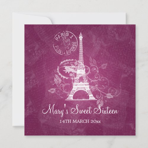 Sweet Sixteen Party Romantic Paris Pink Invitation