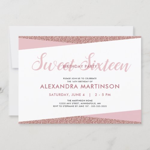 Sweet Sixteen Party Rose Gold Faux Glitter Invitation