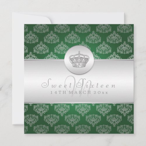 Sweet Sixteen Party Royal Crown 2 Green Personalized Invite