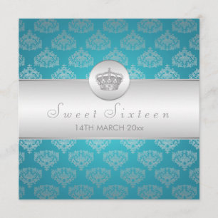 Sweet Sixteen Party Royal Crown Blue Invitation