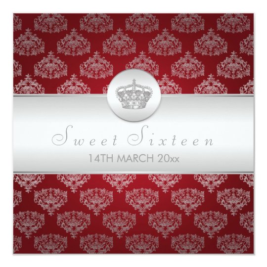 Sweet Sixteen Party Royal Crown Red Card