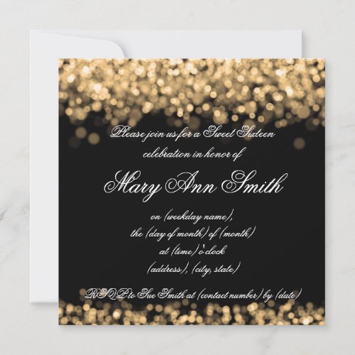 Sweet Sixteen Party Shimmering Gold Lights Personalized Invitation