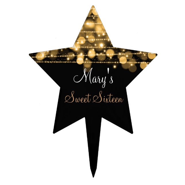 Sweet Sixteen Party Sparkles Gold Cake Topper (Front)