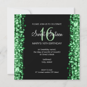 Sweet Sixteen Party Sparkles Green Invitation
