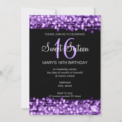 Sweet Sixteen Party Sparkles Purple Custom Invitation