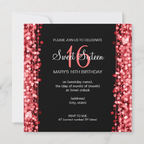 Sweet Sixteen Party Sparkles Red Personalized Invite