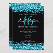 Sweet Sixteen Party Sparkles Teal Blue Invitation (Front/Back)