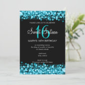 Sweet Sixteen Party Sparkles Teal Blue Invitation (Standing Front)
