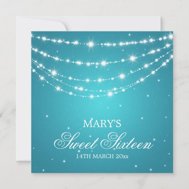 Sweet Sixteen Party Sparkling Chain Blue Invitation (Front)