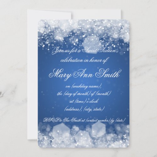 Sweet Sixteen Party Sparkling Night 2 Blue Custom Invites