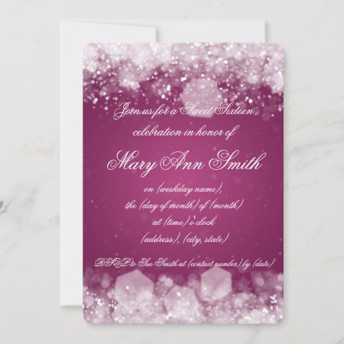 Sweet Sixteen Party Sparkling Night 2 Pink Invitations