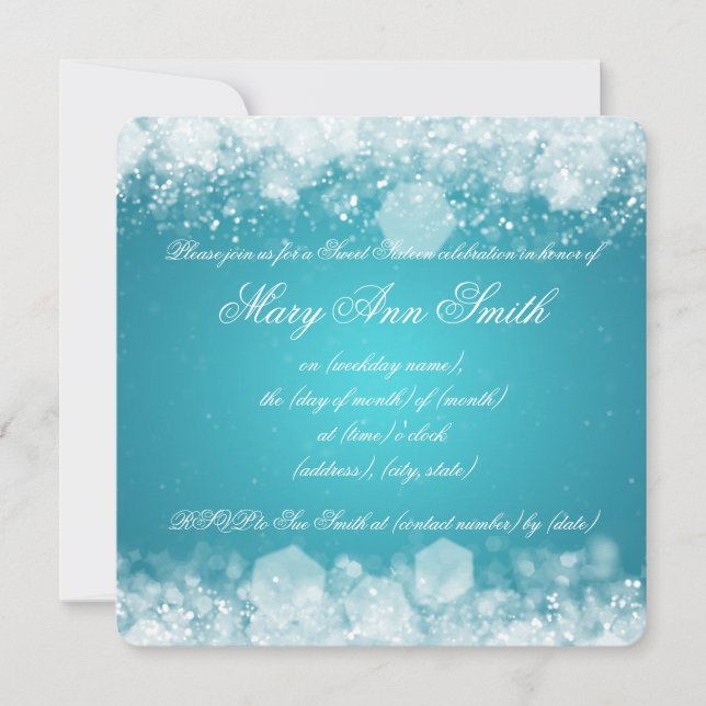 Sweet Sixteen Party Sparkling Night 2 Turquoise Invitation (Front)