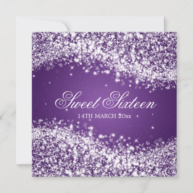 Sweet Sixteen Party Sparkling Wave Purple Invitation (Front)