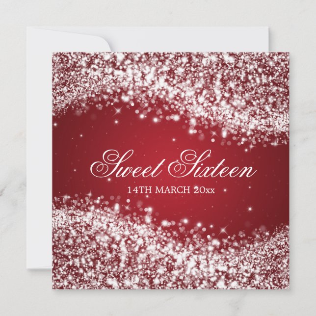 Sweet Sixteen Party Sparkling Wave Red Invitation (Front)