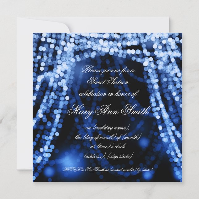 Sweet Sixteen Party String Lights Blue Invitation (Front)