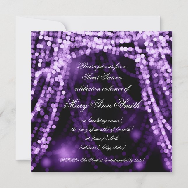 Sweet Sixteen Party String Lights Purple Invitation (Front)