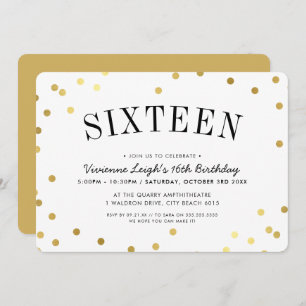 SWEET SIXTEEN PARTY stylish gold confetti spots Invitation