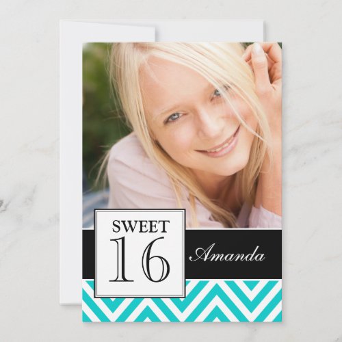 SWEET SIXTEEN PARTY TEAL CHEVRON PERSONALIZED ANNOUNCEMENT