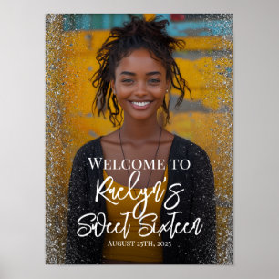 Sweet sixteen party welcome sign with photo