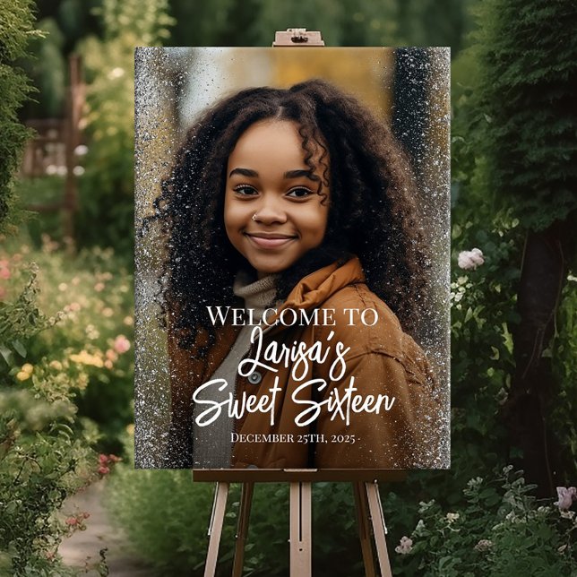 Sweet sixteen party welcome sign with photo (Creator Uploaded)