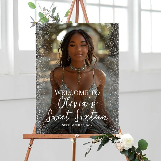 Sweet sixteen party welcome sign with photo (Creator Uploaded)