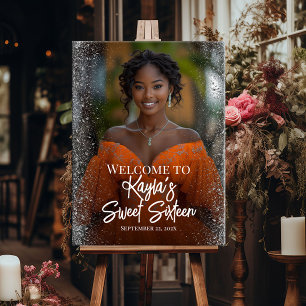 Sweet sixteen party welcome sign with photo