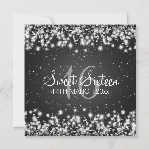 Sweet Sixteen Party Winter Sparkle Black Invites