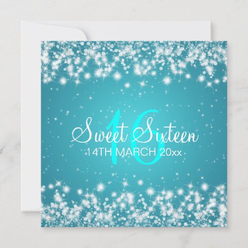 Sweet Sixteen Party Winter Sparkle Blue Custom Invite