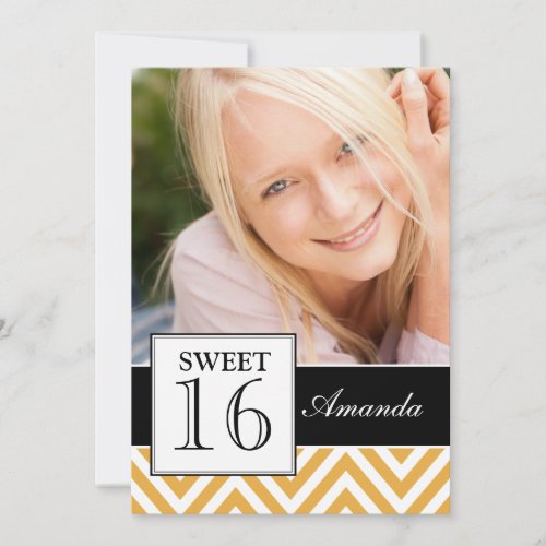SWEET SIXTEEN PARTY YELLOW CHEVRON CUSTOM ANNOUNCEMENTS