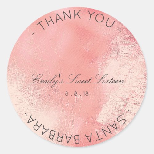 Sweet Sixteen Peach Pink Rose Metallic Glass Classic Round Sticker