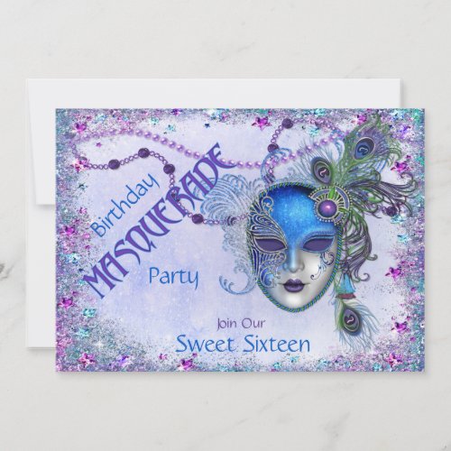 Sweet Sixteen Peacock Masquerade Party Invitation